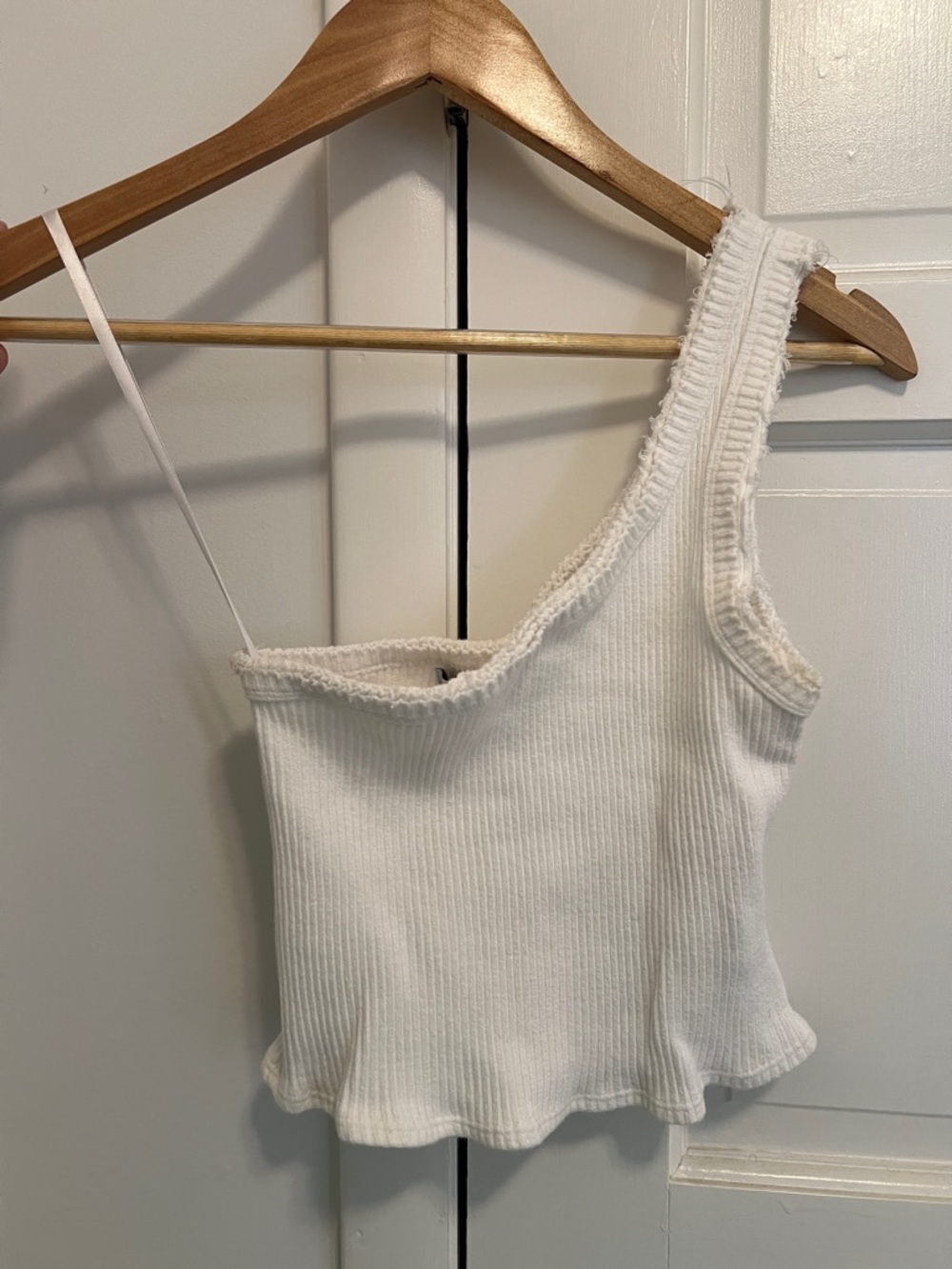 Urban Outfitters White Ribbed One-Shoulder Camisole